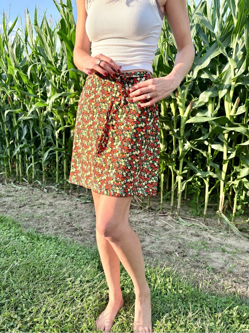 Floral A-Line Mini Skirt in Red and Green